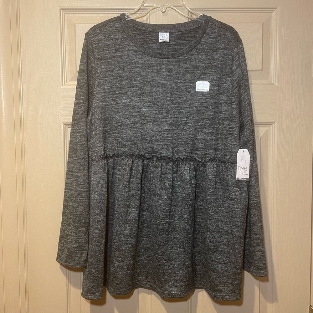 Time and Tru Maternity Soft Charcoal Long Sleeve Top,‎ NWT, Size Large (12-14)